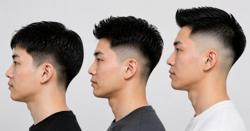 Diagram-style comparison showing exactly where a low, mid, and high fade begins on the head