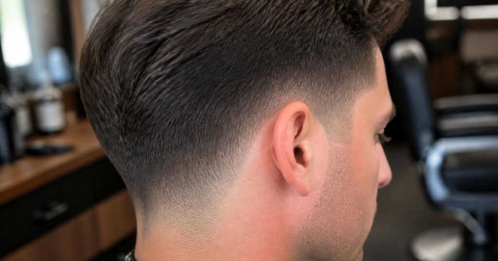 Close-up side profile of a taper haircut showing a smooth, gradual blend down to the hairline
