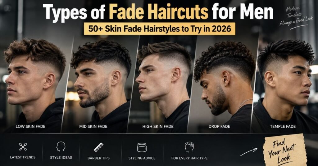 50+ different types of fade haircuts for menin 2026, including low, mid, high, drop, and temple fade haircut styles