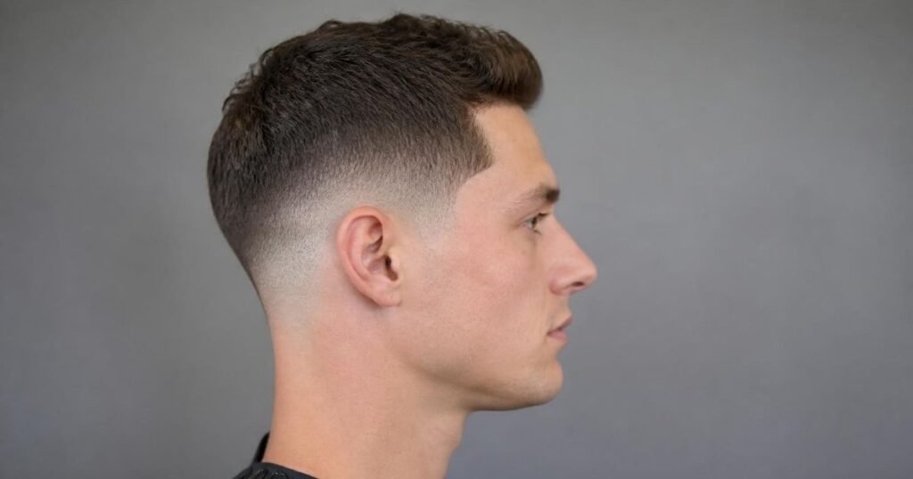 Diagram showing where a low fade haircut starts near the ears and blends down to the neckline