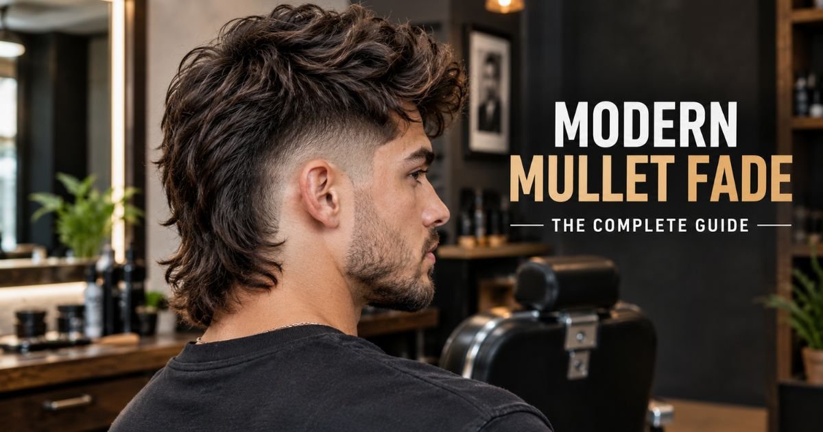 Modern mullet fade haircut for men with a textured top, faded sides, and longer back